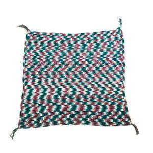 HANDMADE lap blanket, pink, green and white. Size 32x32 inch